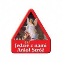 Naklejka samochodowa.  Jedzie z nami Anioł Stróż