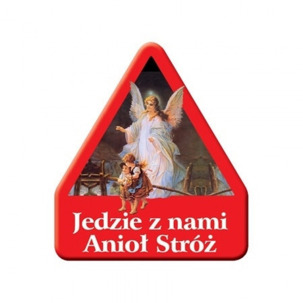 Naklejka samochodowa.  Jedzie z nami Anioł Stróż