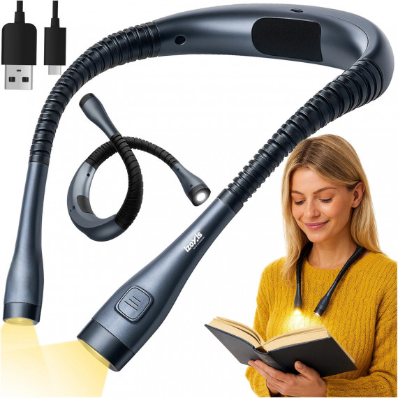 Lampka do czytania książek na szyję - latarka LED na akumulator, USB-C