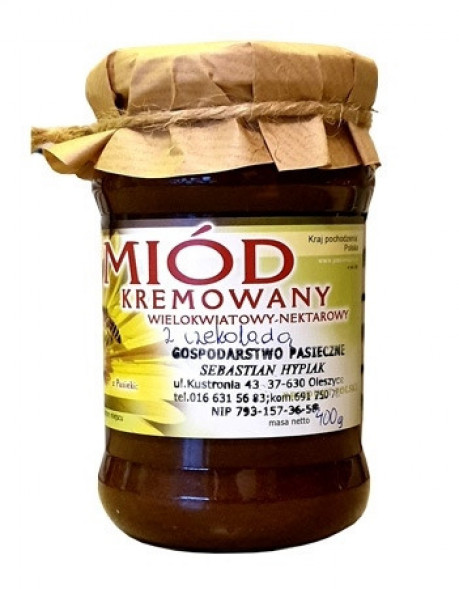 Miód kremowany wielokwiatowy nektarowy z czekoladą. 400 g