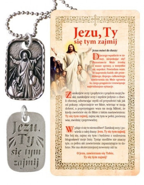 Medalik + drewniany obrazek „Jezu, ty się tym zajmij”
