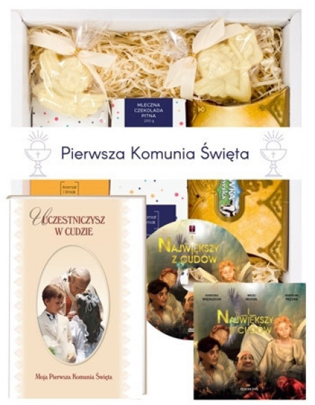 Czekoladowy zestaw upominkowy dla dzieci + Pamiątka Komunii św. + film DVD