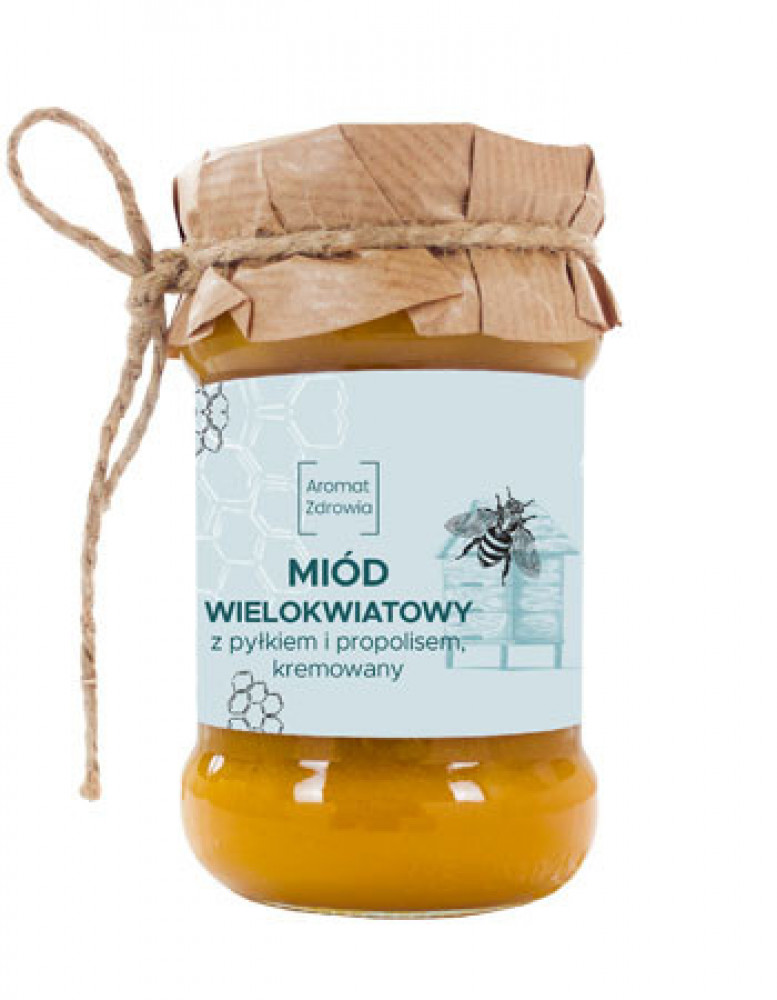 Miód wielokwiatowy z pyłkiem i propolisem, kremowany, 400 g