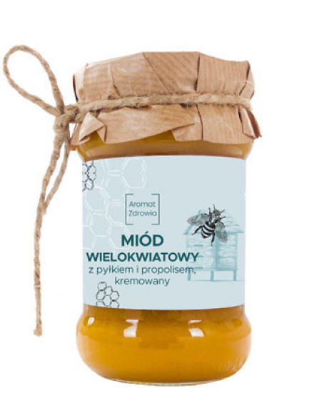 Miód wielokwiatowy z pyłkiem i propolisem, kremowany, 400 g