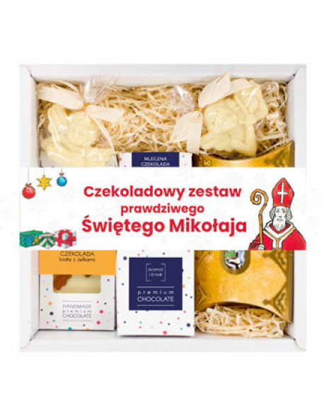 Czekoladowy zestaw upominkowy prawdziwego Świętego Mikołaja + książka Jak to naprawdę z Mikołajem było