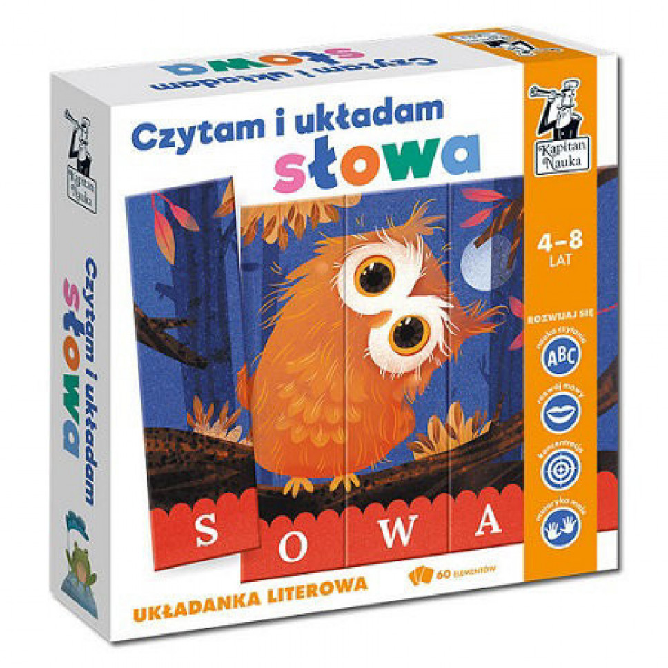 Czytam i układam słowa. Zestaw sowa. Układanka literowa