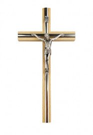Krzyż drewniany z metalową figurką Jezusa - do zawieszenia na ścianę
