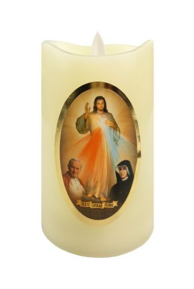 Świeca LED  Jezu, ufam Tobie - z ruchomym płomieniem : Świece. Medaliki. Breloki. Magnesy