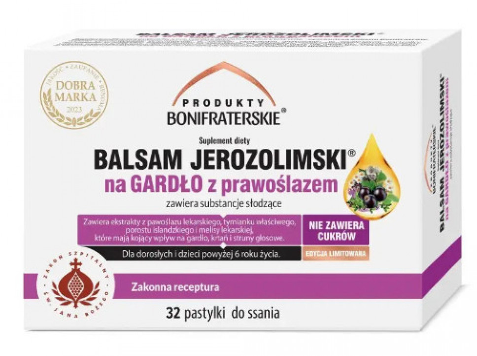 Balsam Jerozolimski na gardło z prawoślazem - 32 pastylki do ssania : Preparaty ziołowe