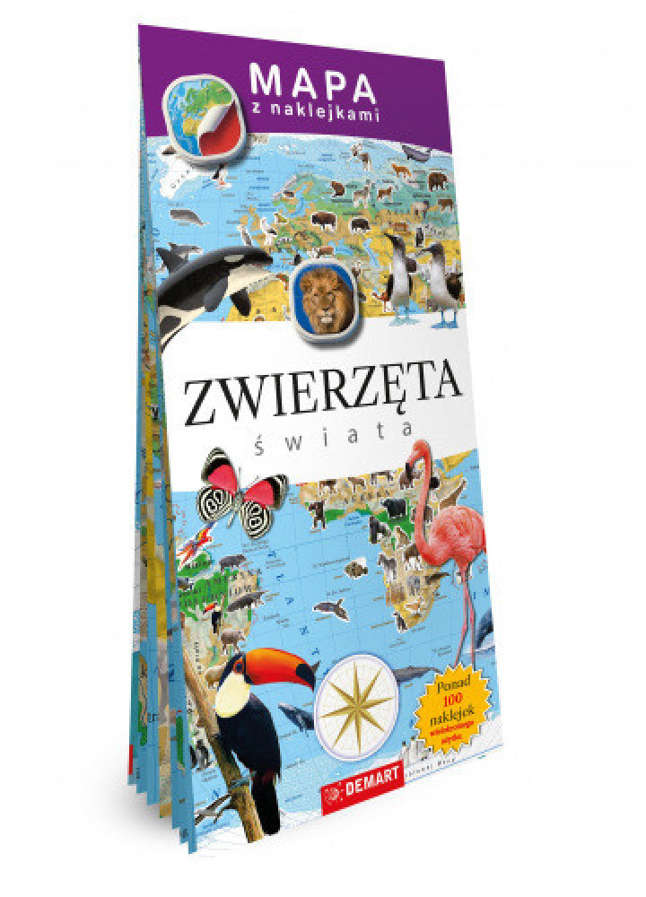 Zwierzęta świata. Mapa z naklejkami - Demart : Edukacja. Pomoce szkolne