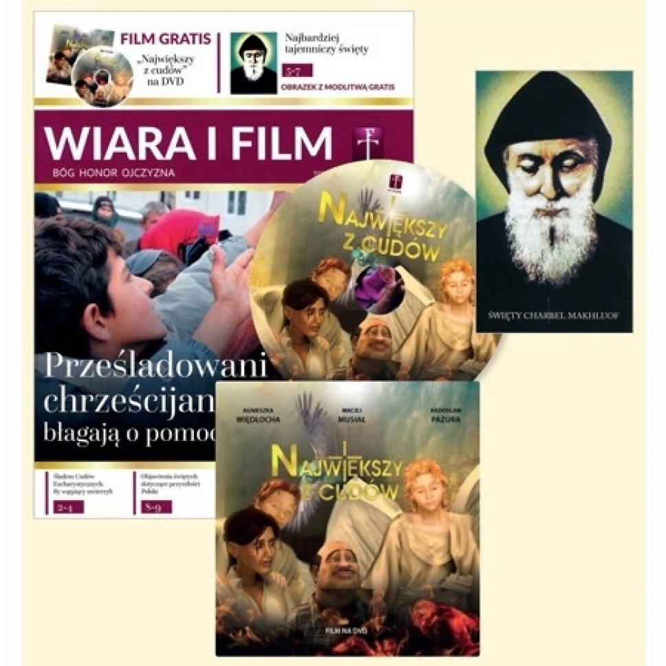 Wiara i film z filmem DVD Największy z cudów oraz obrazkiem - pakiet