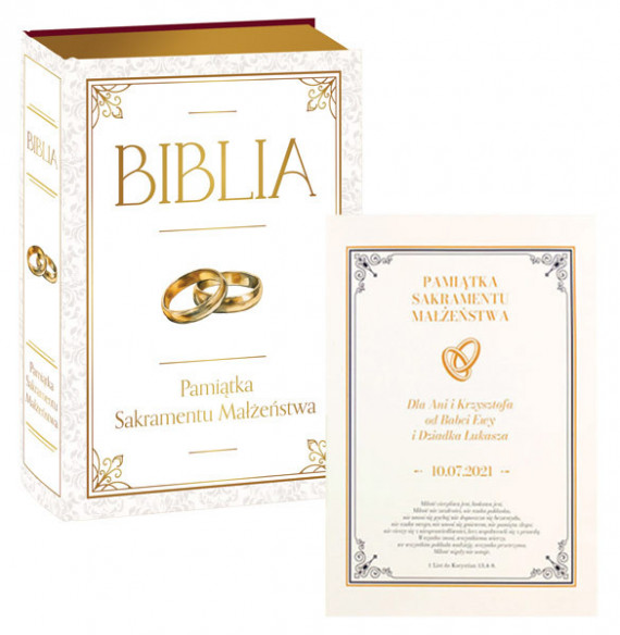 Biblia. Pismo Święte Pamiątka Sakramentu Małżeństwa z dedykacją - bp Kazimierz Romaniuk