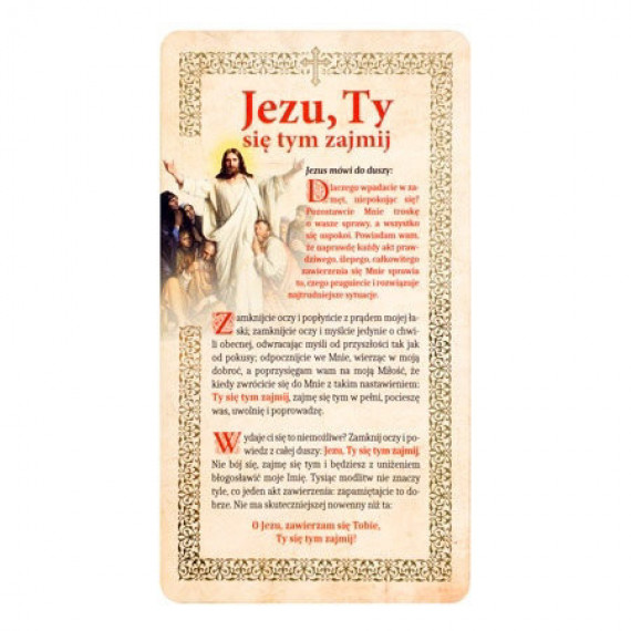 Domowy akt zawierzenia "Jezu, Ty się tym zajmij". Obrazek na drewnie