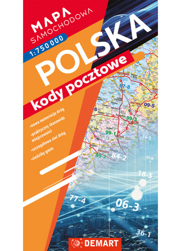 Polska - kody pocztowe, wyd. 2025 - Mapa samochodowa 1:750 000