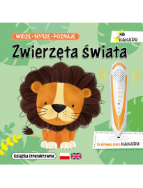 Pióro KAKADU + książki interaktywne - Widzę, słyszę, poznaję. Dźwięki wokół mnie i Zwierzęta świata - Jupi Jo!