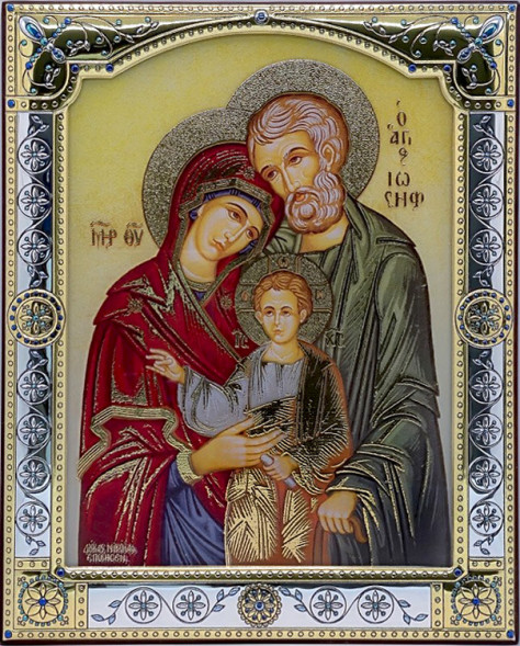 Święta Rodzina - Ikona w srebrnej ramce za szkłem ze złoceniami - Ekklesiart