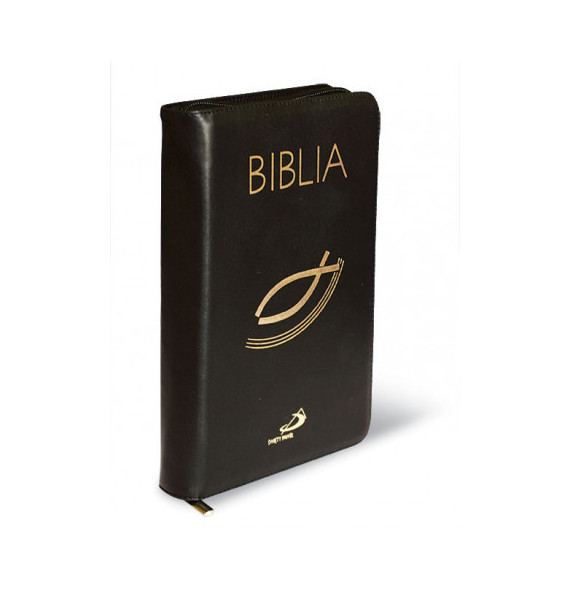 Biblia "z rybką" - oprawa czarna, z suwakiem, z kolorową wkładką