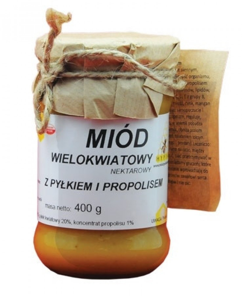 Miód wielokwiatowy z pyłkiem i propolisem, kremowany, 400 g