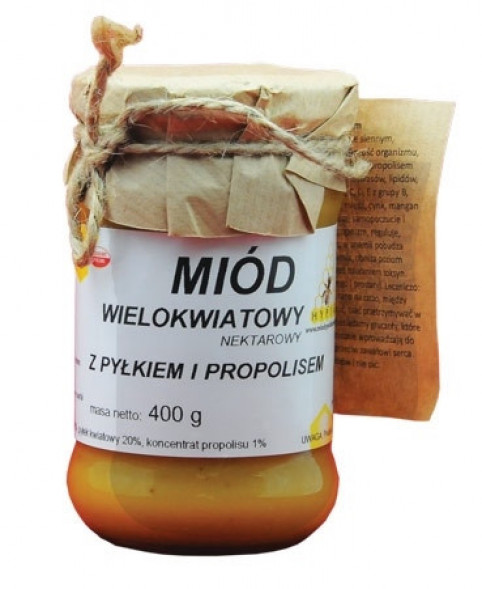 Miód wielokwiatowy z pyłkiem i propolisem, kremowany, 400 g